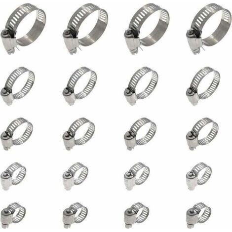 20 Pieces Pipe Hose Clamp, XU, Adjustable Hose Clamp 16-25mm, 304 Stainless Steel Hose Clamp, Metal Hose Clamp - (1/4)