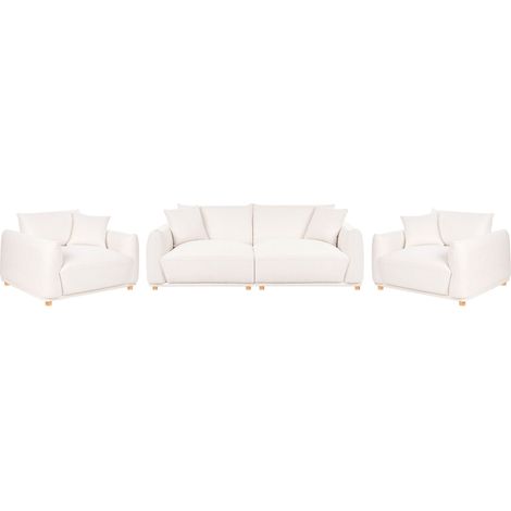 Sofa Set Off-White Fabric Upholstery 5 Seater with Scatter Cushions Armchairs Wooden Legs Modern Living Room Settee JUBEK (1/5)