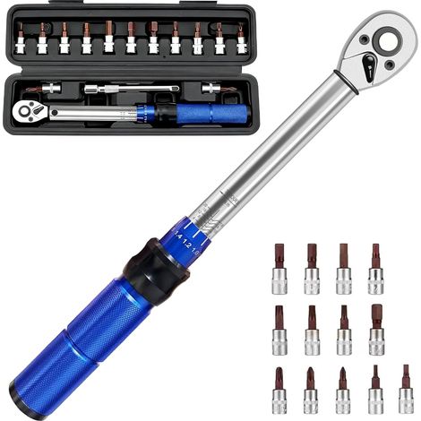 Jeu de 15 clés dynamométriques vélo moto 2-24 Nm hexagonales 1/4" avec mallette rangement pour entretien pneus et réparation (1/5)
