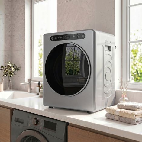 Sèche-linge à évacuation couleur argent 1000W charge 3kg cuve en acier inoxydable, 6 programmes de séchage variés et minuterie programmable pour tous types de textiles (1/5)