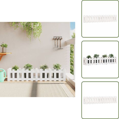 The Living Store Hochbeet Lattenzaun-Design Weiß 150x30x30 cm Massivholz Kiefer - Kiefer Holz