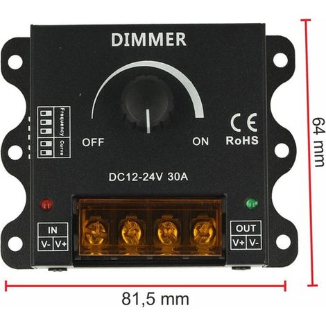 Led Dimmer PWM Manuale Con Rotella Frequenza e Curva Regolabile 12V 24V 30A DM110
