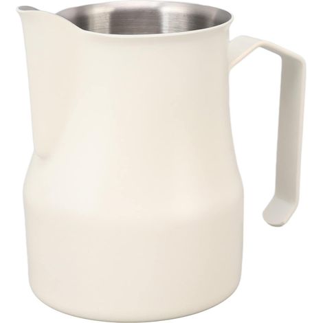 Aufschäumkrug, Edelstahl-Milchkännchen, Kaffee-Kunst-Kaffeekrug, Latte-Art-Barista-Kaffeekrug, Espresso-Milchkrug (350 ml), Weiß