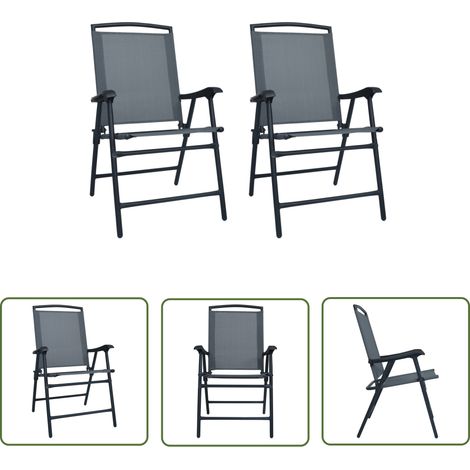 The Living Store Chaises de jardin pliables lot de 2 Textilène Gris - Chaise De Jardin Pliable - Chaise Extérieure - Mobilier De Jardin - Set De Chaises - Textile (1/5)
