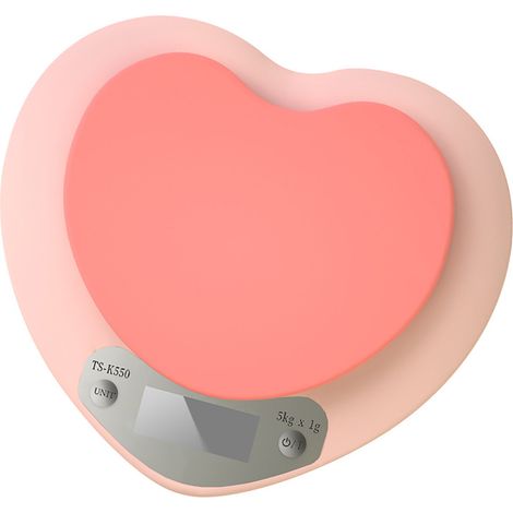 Balance de cuisine numérique avec écran LCD HD, précision 3 unités, en forme de cœur, petite, idéale pour la pâtisserie (1 g/5 kg), fonctionne sur piles. (1/5)