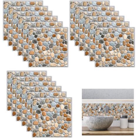 18 Pièces Stickers Carrelage Auto-Adhésif ImperméAble,Petits Autocollants Pour Carreaux de Pierre,Décoration Murale Adhésive En PVC ImperméAble Carreaux de Mosaïque(20 X 20 Cm) (1/4)