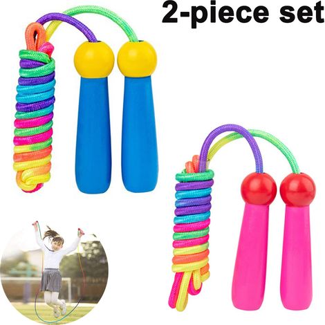 Corde à sauter pour enfants avec poignées en bois, corde à sauter arc-en-ciel, corde à sauter réglable, équipement de fitness pour enfants