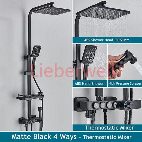 Ensemble de douche de salle de bains numérique chromé, pomme de douche de pluie de 12 pouces, robinet de salle de bains chaud et froid en laiton, système de douche thermostatique intelligent (1/4)