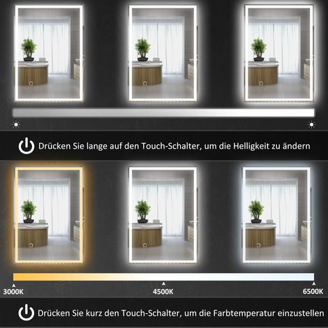 Miroir de salle de bain mural avec LED, interrupteur tactile, blanc (1/5)