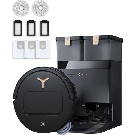 Aspirateur Robot Laveur Care Kit, Brosse latéral et Patin Extensibles, 25000 Pa, AIVI 3D 3.0, Ajout Auto Solution, Lavage 75°C, Séchage air Chaud, Ultra-Fin 81mm, Noir (1/5)