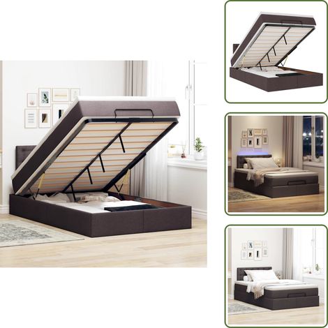 Ottoman-Bett mit Matratze & LEDs Dunkelbraun 120x200 cm Stoff - Ottoman-Bett - Ottoman-Betten - Bett Mit Stauraum - Polsterbett (1/5)
