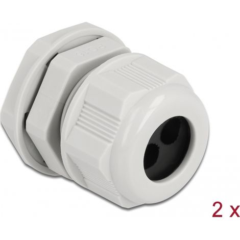 Delock Prensaestopas PG16 para cable redondo con dos entradas de cable gris 2 piezas