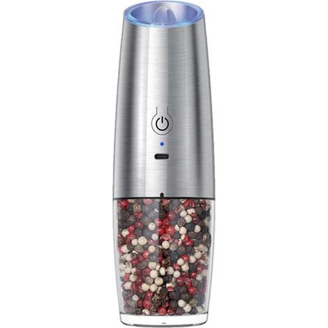 Set di macina sale e pepe elettrico, capacità 170 ml, macinatura regolabile, include saliera e pepiera, luce LED, utilizzo con una sola mano - argento. (1/5)