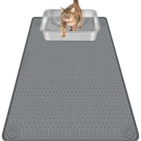Tapis de litière pour chat, 86x56cm tapis de piège à litière en silicone pour contrôler les dispersions, doux pour les pattes de chaton, facile à nettoyer (Gris foncé) (1/5)
