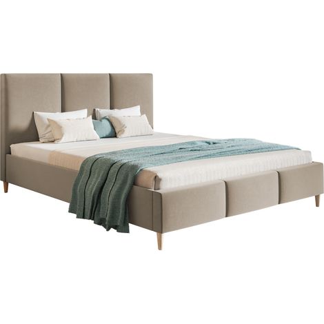 Lit adulte 180x200 Carlos, lit double avec sommier à lattes & tête de lit, velours - Meubles du fabricant - Beige (Jasmine 24)