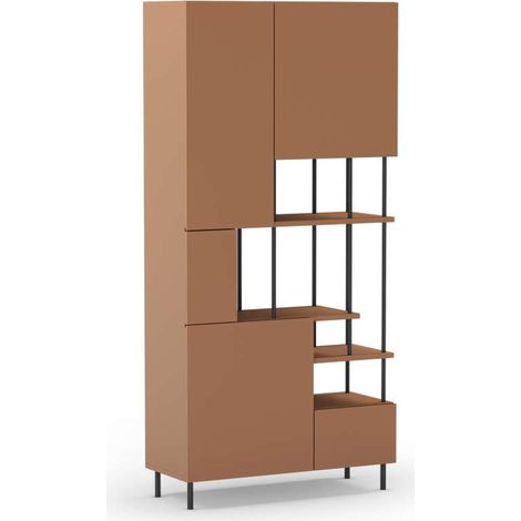 Estantería 5 puertas y estantes modelo Mallorca acabado terracota/negro, 175cm(alto) 84cm(ancho) 34cm(largo). (1/3)