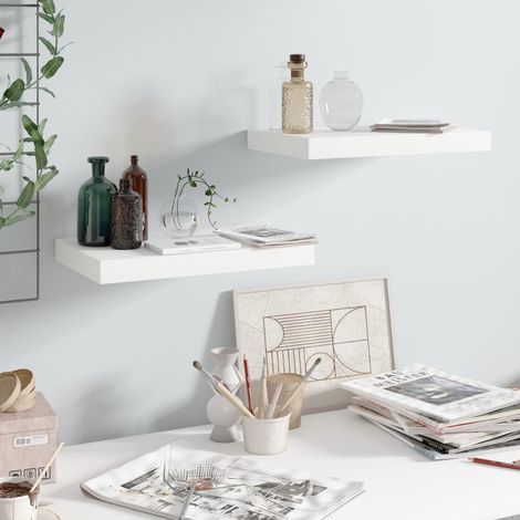vidaXL Floating Wall Shelves 2 pcs High Gloss White 40x23,5x3,8 cm MDF