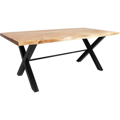 Made In Meubles – Table à manger en acacia massif 200x100cm – Plateau galbé et piétement en X – Pour grandes tablées et convivialité (1/5)