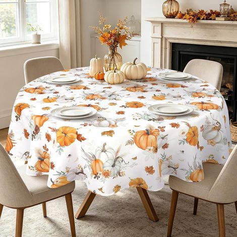 Nappe Automne Ronde 160cm Citrouille Feuille Orange pour Fête (1/5)