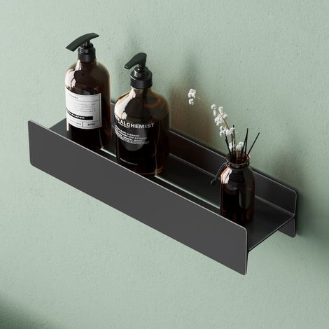 Mai & Mai Étagère Murale de Rangement en Almélec Support Rangement au Mur Étagère Douche à Poser pour Salle de Bain Cuisine Chambre Noir Mat 40×11×8 CM Reglo-03 (1/5)