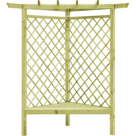 Pergola d'angle avec siège 130x130x197 cm Pin imprégné (1/5)