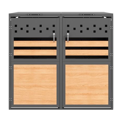 Poubelle à double porte avec découpes en losange et panneau horizontal en bois (1/5)