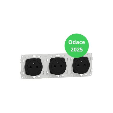 Schneider - Odace 2025 - Triple PC 2P+T affleurante - Pru00e9cu00e2blu00e9e - Noir onyx - Ru00e9f : S940072 (1/5)
