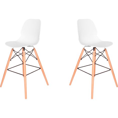 Hobag – Lot de 2 tabourets de bar scandinaves blancs – Polypropylène avec pieds en hêtre – Hauteur d'assise 48cm – Design moderne