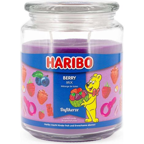 Haribo™ Berry Mix scented candle, 2 wicks, HxD:13x10cm, 100h burn time, glass, raspberry, strawberry & apple, purple (1/5)