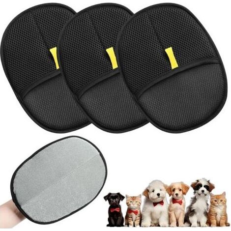 Nouveaux gants antistatiques double face réutilisables pour enlever les poils d'animaux, pour le nettoyage, l'élimination des poils des canapés et le toilettage (paquet de 3). (1/5)