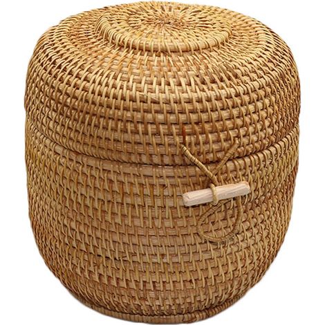 Runde Rattanbox, handgefertigt, exquisit, aus Rattan geflochten, Teebox für Kleinigkeiten und Snacks (1/5)