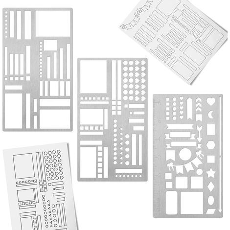 Lot de 3 gabarits métalliques pour agenda, pochoirs et modèles de tailles variées, règles et modèles en métal antirouille pour la tenue d'un journal, le suivi des habitudes (1/5)