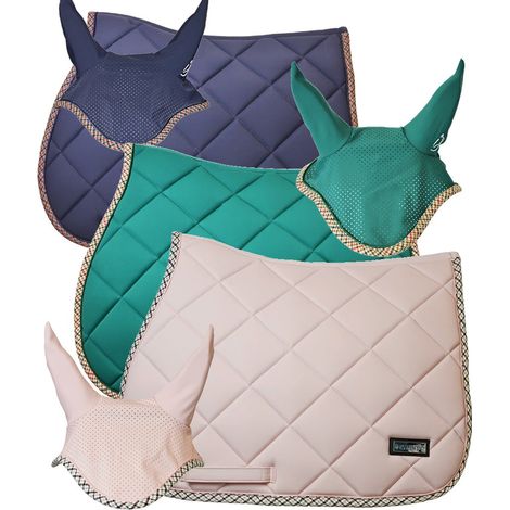 Pony, Blu: Set sottosella e cuffia modello Oxford da salto con bordatura in tartan