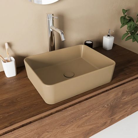 Lavabo da Appoggio Rettangolare 48x37x13,5 cm Tortora Opaco Mod. Caspio (1/5)