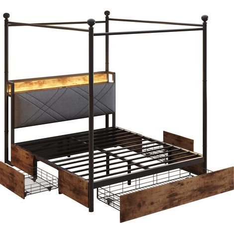 Multifunktions-Doppelbett mit Stauraum und Metall-Baldachin 140 x 190 schwarz MODENUIT (1/5)