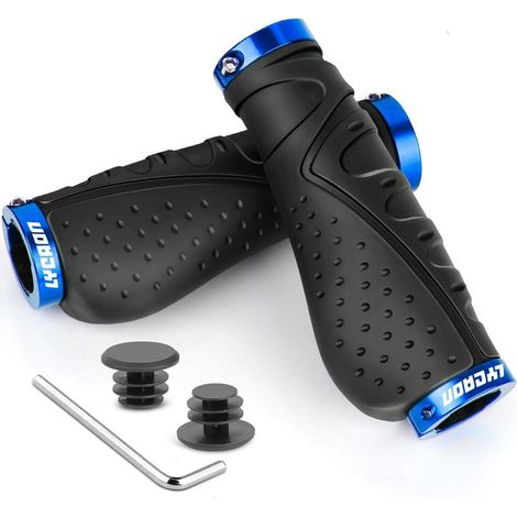 Fahrrad Lenker Griffe Ergonomisch Rutschfeste Gummi mit Aluminium Lock Blau (1/5)