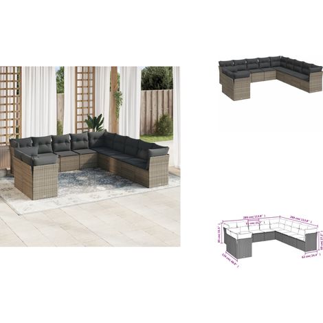 Salon de jardin 11 pcs avec coussins gris résine tressée - Salon De Jardin - Mobilier Extérieur - Set Salon - Résine Tressée - Rotin Synthétique (1/3)