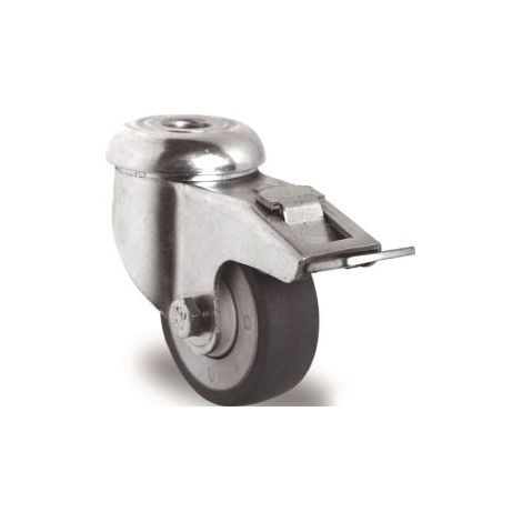 Rueda  giratoria  con  freno  D.75mm  Cap.75kg  con  agujero  trasero  11mm  Rodamiento  de  bolas  Goma  gris  TECWERK (1/2)