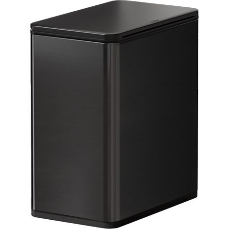 Poubelle rectangulaire 12L à pression en acier inox noir titane, couvercle fermeture silencieuse anti-odeurs, poubelle design pour salle de bain, salon et chambre (1/5)