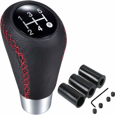 Universal 5 Speed Manual Gear Shift Knob Auto Part Leather,Red Stitching (1/5)