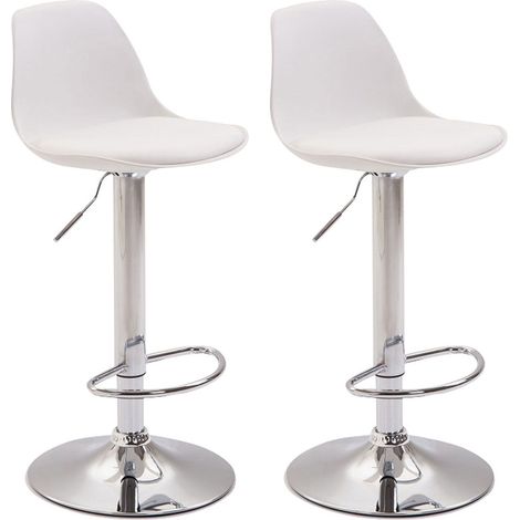 Set di 2 sgabelli da bar moderni e comodi con seduta in PVC bianco, scocca in plastica e gambe in metallo cromato 100004230