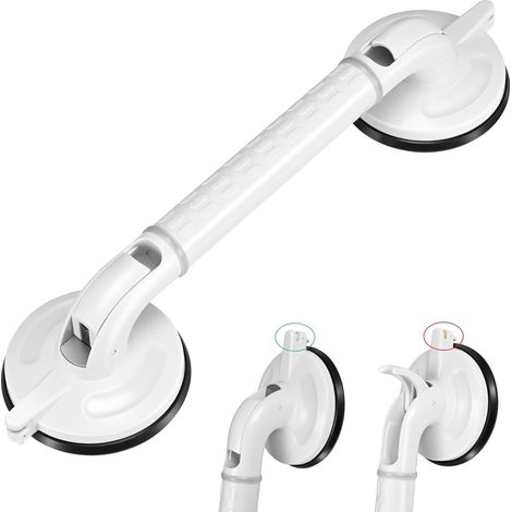 Barra de ducha con ventosa de 46 cm - Indicador de seguridad, asas para personas mayores y discapacitadas - Agarre antideslizante - Ventosas grandes y potentes de 12 cm (1/5)