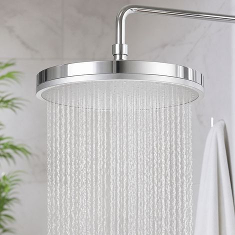 Pomme de douche 230mm effet pluie argentée, 6 modes jet réglables avec fonction surpression, tête large 9 pouces pour salle de bain (1/5)