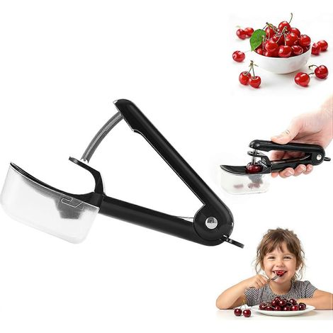 Dénoyauteur de cerises 7 en 1 en acier inoxydable avec protection anti-éclaboussures, dénoyauteur facile à utiliser par bouton-poussoir pour cerises, olives et fruits (1/4)