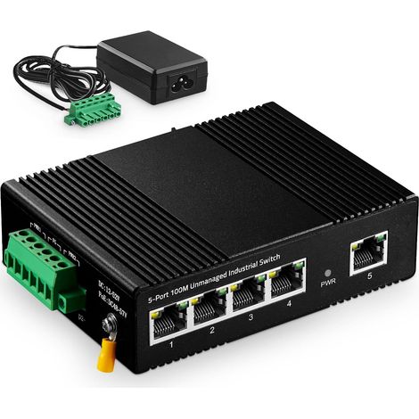 Switch Ethernet Industriel 5 Ports sur Rail DIN, 4 Ports et 1 Liaison Montante 10/100 Mbps, Montage Mural sans Ventilateur, avec Une Alimentation (1/5)