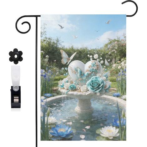 Drapeau de jardin herbe verte et cœur décoratif 30 x 45 cm décoration cour et balcon (1/5)