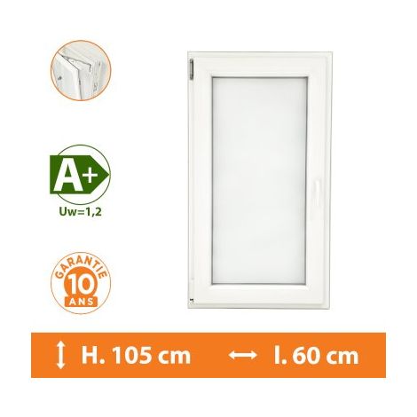 Direct Fenêtres – Fenêtre PVC 1 vantail blanc – H.105 x l.60 cm – Double vitrage A+ – Ouvrant à la française – Isolation thermique et acoustique (1/5)