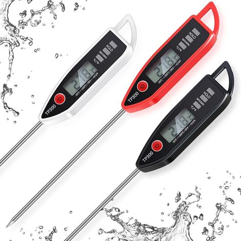 Thermomètres à viande - Lot de 3 thermomètres à lecture instantanée - Thermomètre numérique étanche de 24,5 cm pour la cuisine et la pâtisserie - Noir, blanc, rouge-AquaForge (1/5)