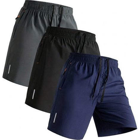 Short de sport homme, gris, noir et bleu - short de fitness avec poches zippées - short d'entraînement respirant avec taille élastique et cordon de serrage - idéal pour la course, le fitness et l'entr (1/5)