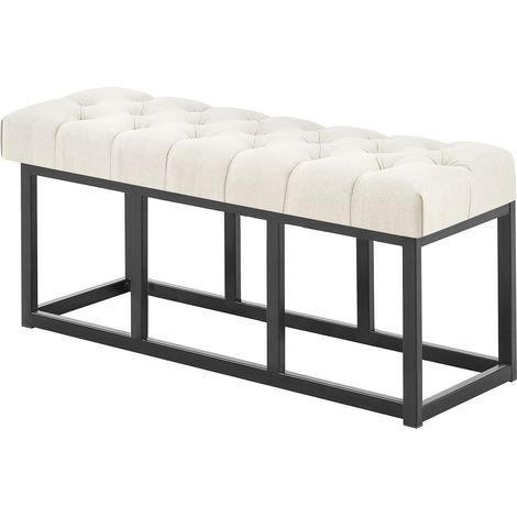 Panca imbottita 100 cm tessuto crema con struttura in metallo nero design contemporaneo 100008432